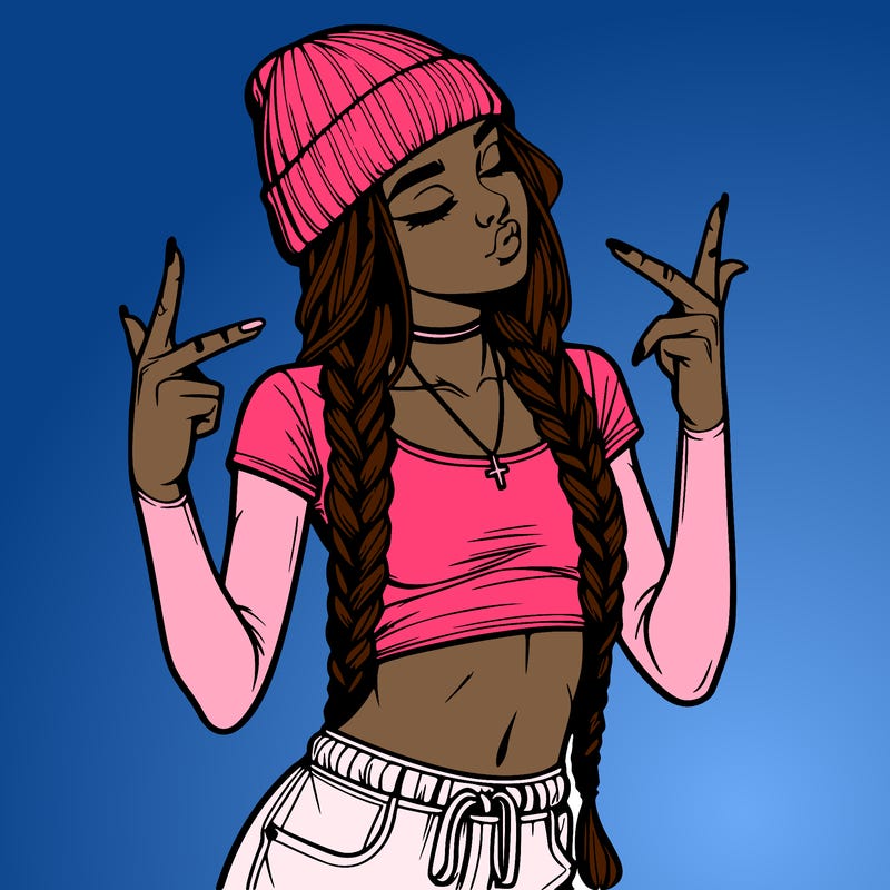 realistic teenage girl with braids and a beanie and crop top doing 🫶🏼