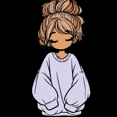 girl with baggy sweatshirt and messy bun