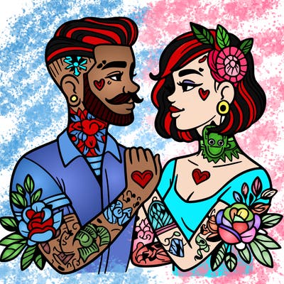 couple in love with tattoos