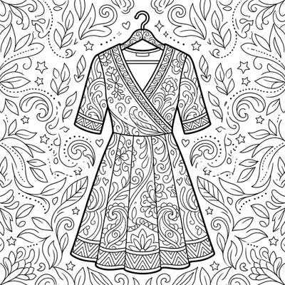 Step into a world of sophisticated design with this elegant party dress coloring page, thoughtfully created for seniors. Its clear lines and intricate patterns offer a delightful and relaxing creative escape.