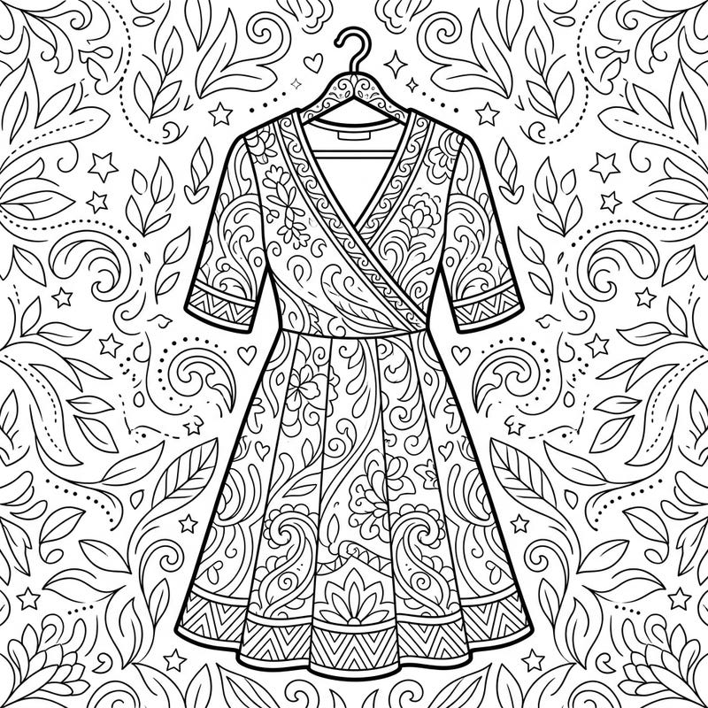 Step into a world of sophisticated design with this elegant party dress coloring page, thoughtfully created for seniors. Its clear lines and intricate patterns offer a delightful and relaxing creative escape.