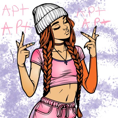 realistic teenage girl with braids and a beanie and crop top doing 🫶🏼