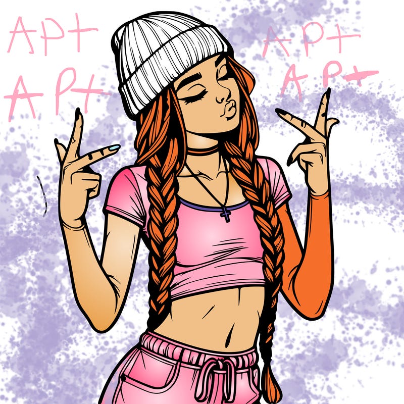 realistic teenage girl with braids and a beanie and crop top doing 🫶🏼