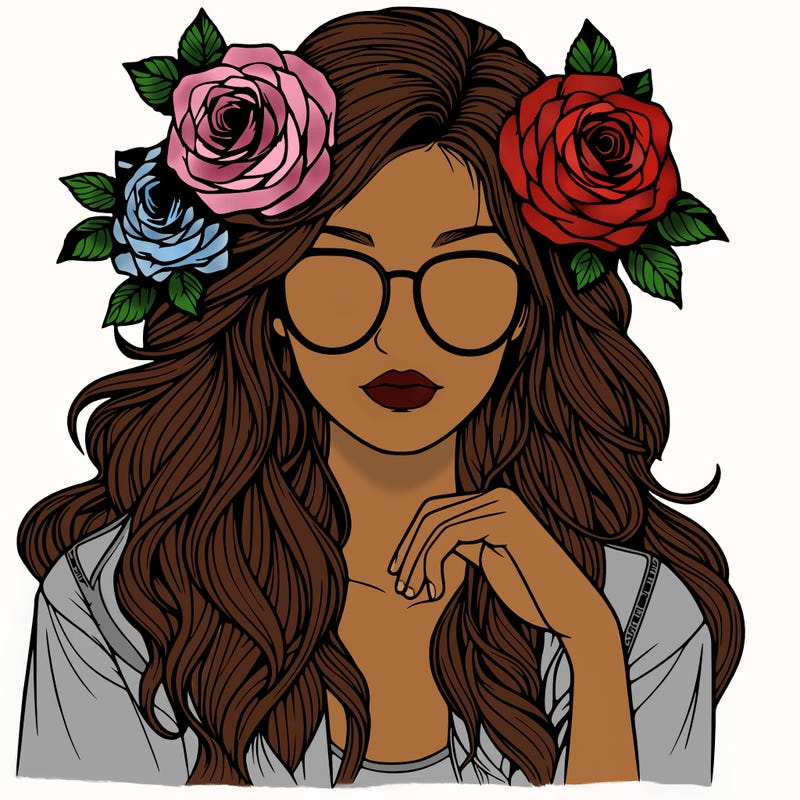 realistic girl with roses in hair and sunglasses