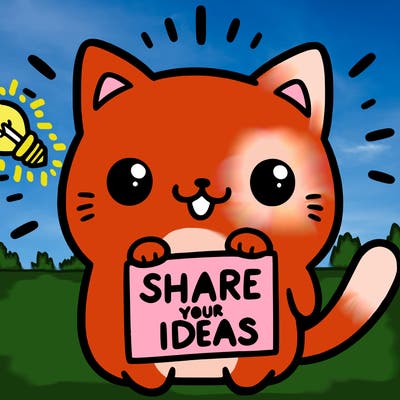 a cute cat saying share your ideas