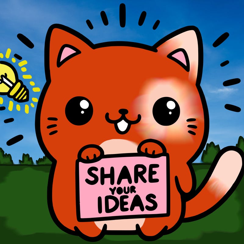 a cute cat saying share your ideas