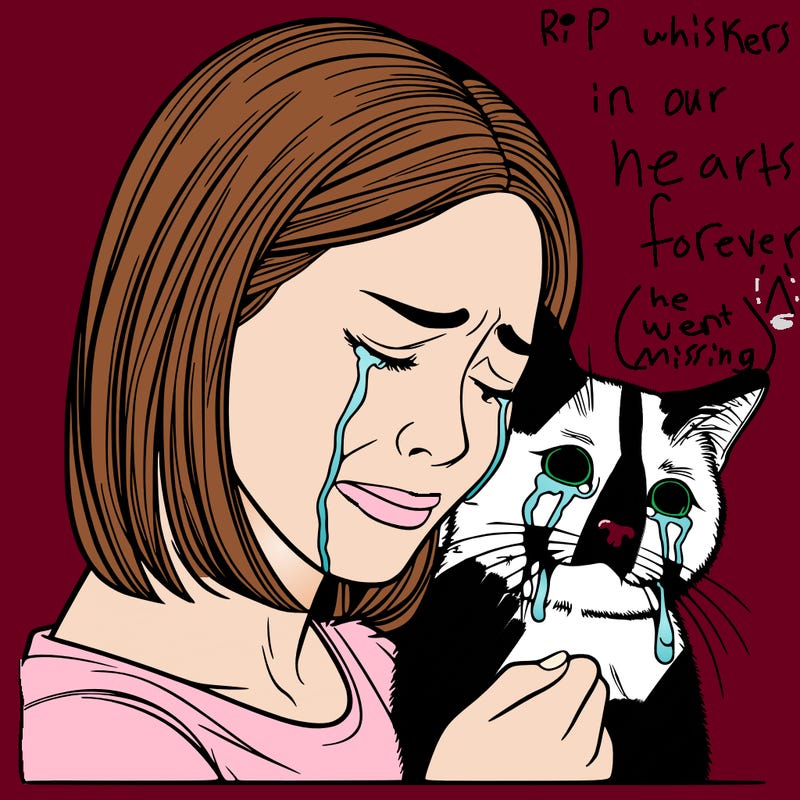 woman crying with realistic cat