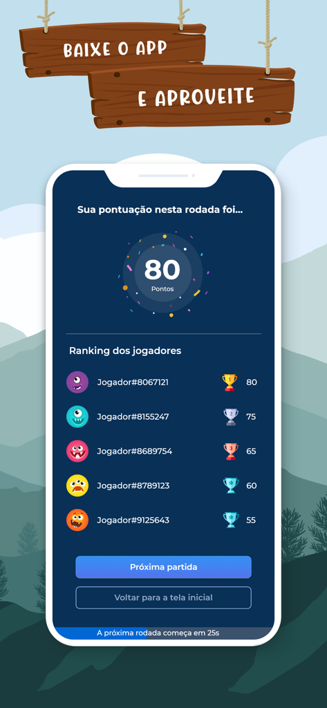 Jogo Stop - Adedonha - Tela de classificação do aplicativo Jogo Stop Adedonha mostrando rankings de jogadores e pontuações
