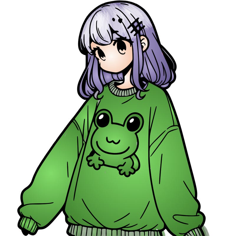 girl wearing frogging sweatshirt