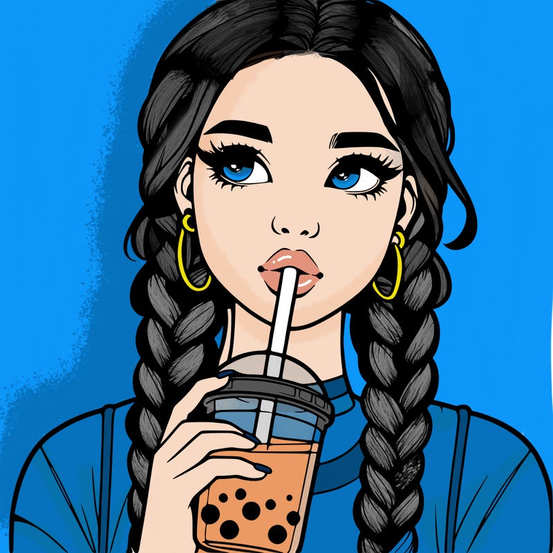 realistic girl with braided hair drinking boba