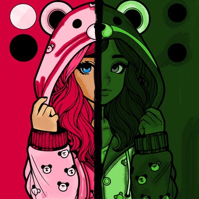 realistic girl in a animal pjs hoodie