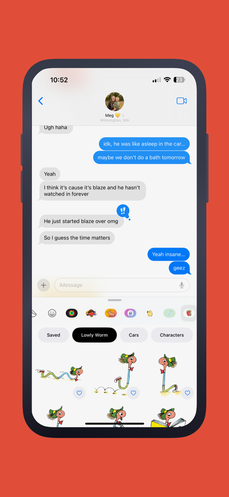 Richard Scarry Stickers - iMessage interface showing a collection of Richard Scarry Lowly Worm stickers in the character tray