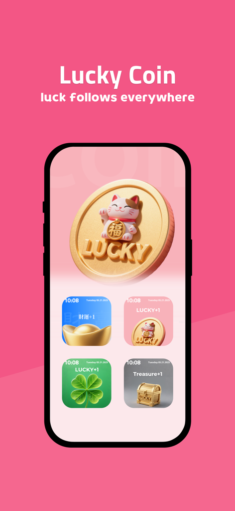 Lucky Widgets app screen showcasing lucky coin and four leaf clover widget options