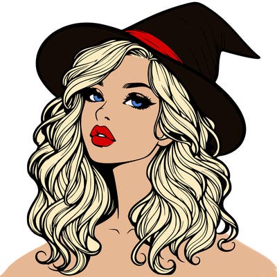 realistic witch girl with wavy hair and lips