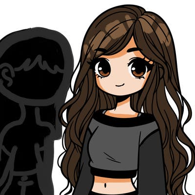 girl with long hair and a crop top with a sweater