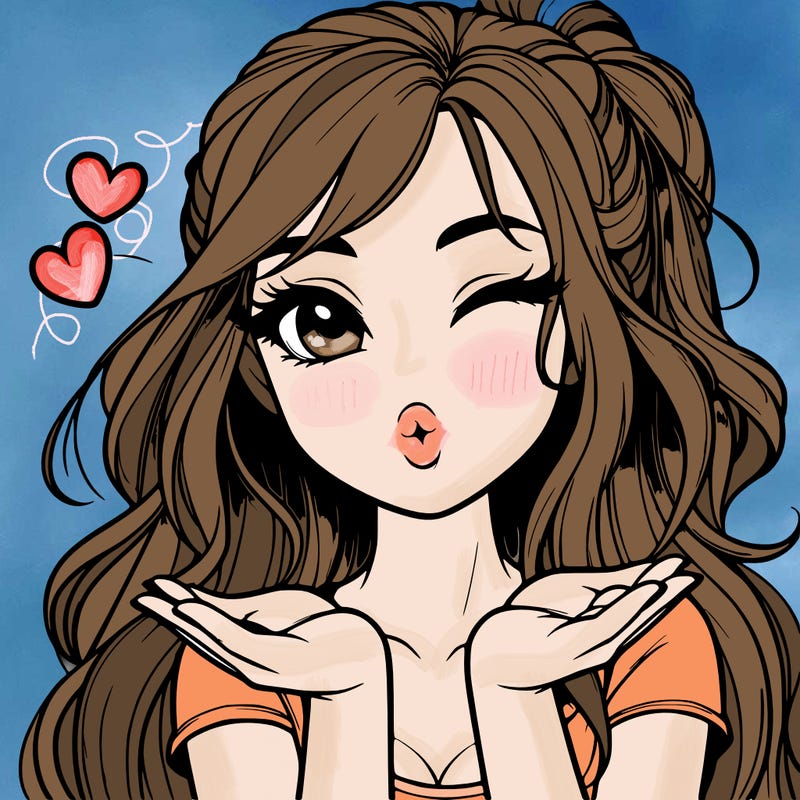 realistic girl winking and blowing a kiss while making heart hands
