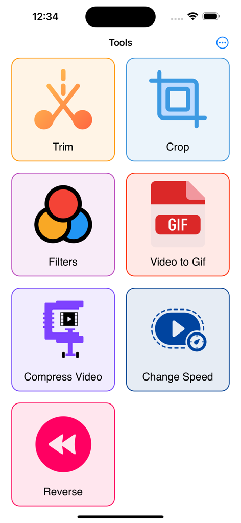 GPS Map Camera, Timestamp - A screen displaying video and photo editing tools such as trim crop filters video to gif and compress video