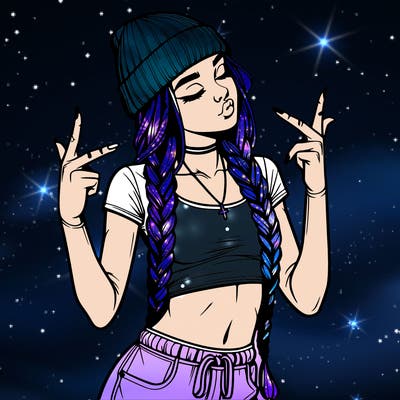 realistic teenage girl with braids and a beanie and crop top doing 🫶🏼