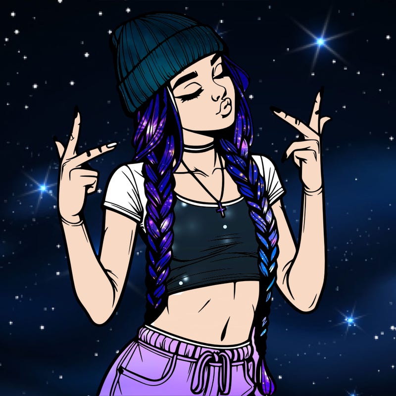 realistic teenage girl with braids and a beanie and crop top doing 🫶🏼