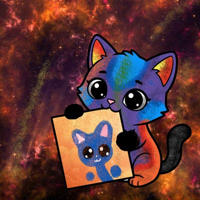 a small cat with a blank sheet of paper in its hand. the cat is sooooooo cute!