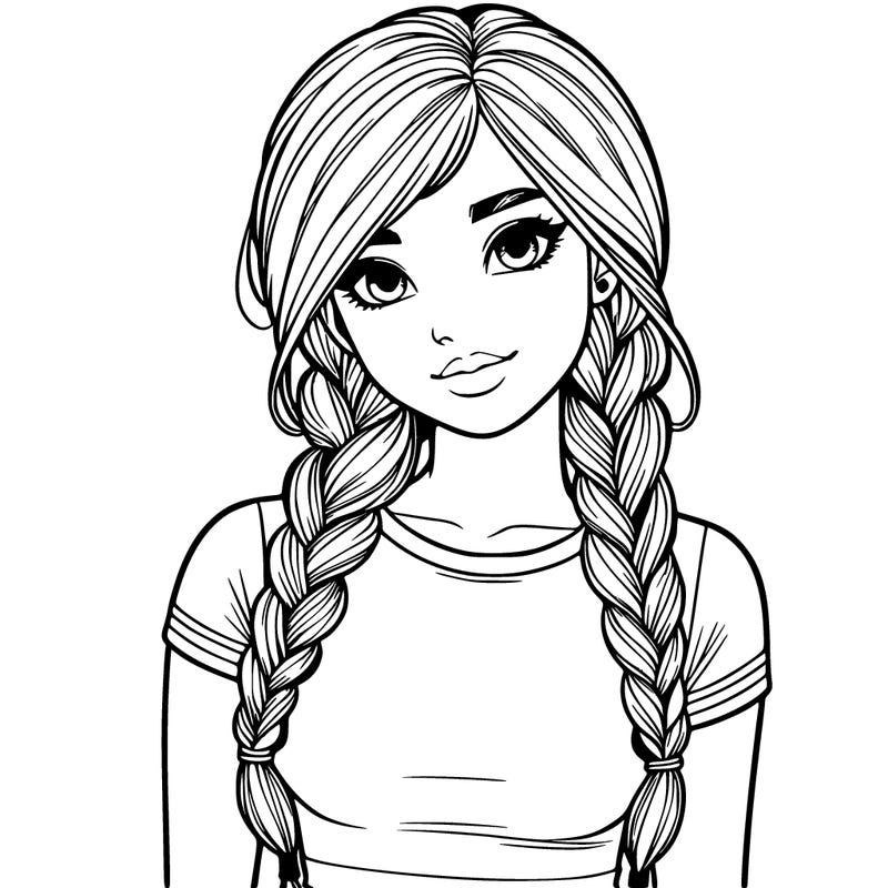 teen girl with french braids realistic