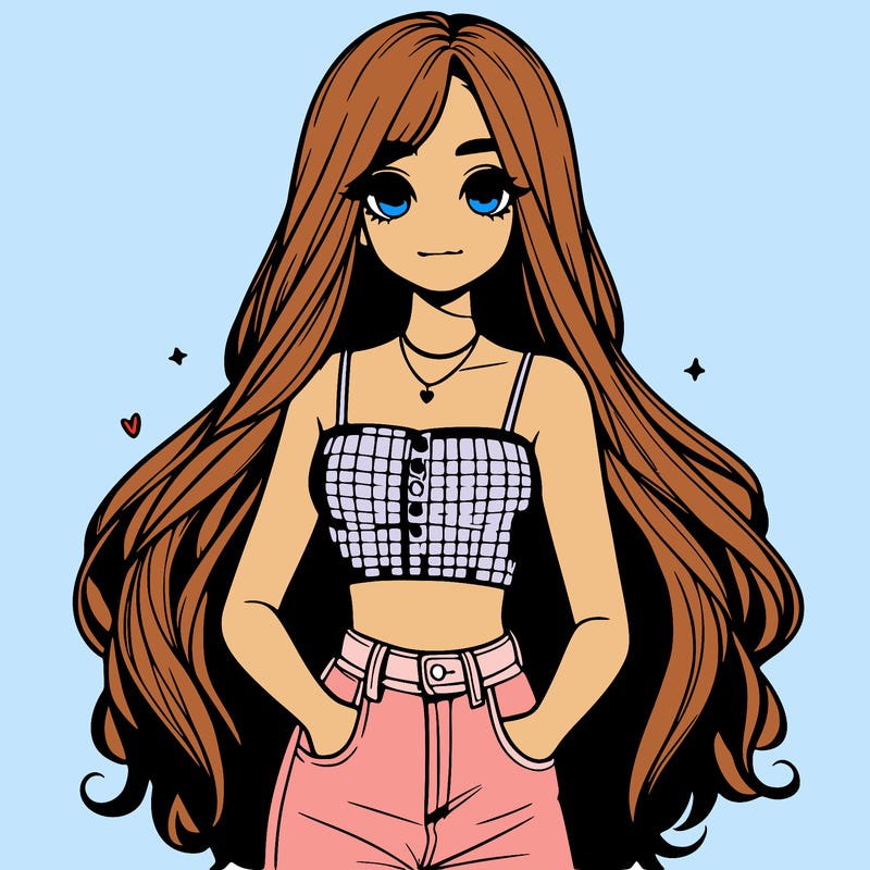 realistic girl in crop top with long hair cute