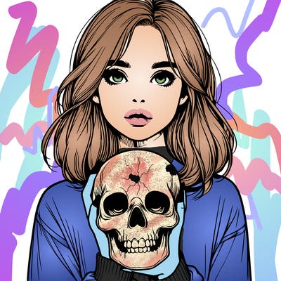 realistic girl holding a skull