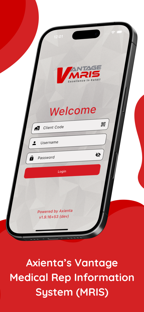 vantage MRIS - Login screen of the vantage MRIS medical sales representative application