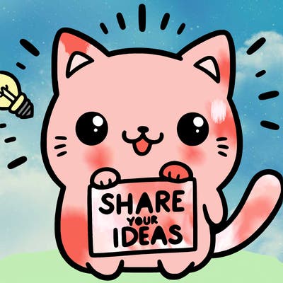 a cute cat saying share your ideas
