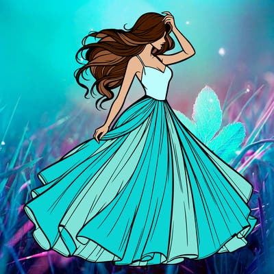 realistic woman with dress flowing in the wind