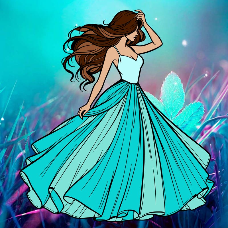 realistic woman with dress flowing in the wind