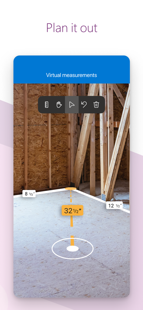 建設現場の床にデジタルの距離ラベルを表示する、Microsoft Power Apps モバイル アプリケーションの混合現実（MR）仮想計測ツール