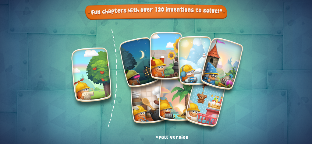 Inventioneers - A display of various themed game chapters available in the Inventioneers app