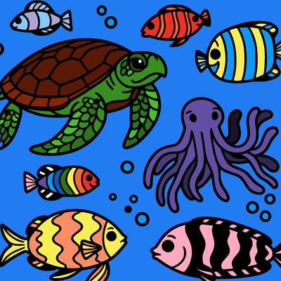 sea turtles and fish