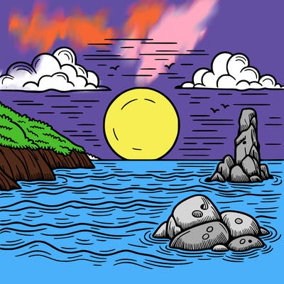 a sunset by the ocean