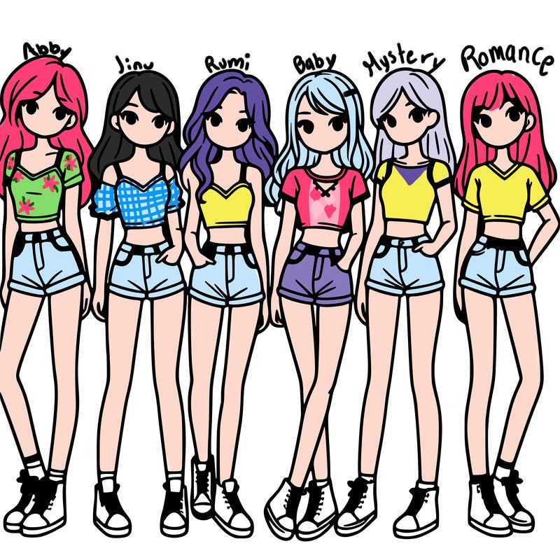 a group of girls wearing crop tops and shorts