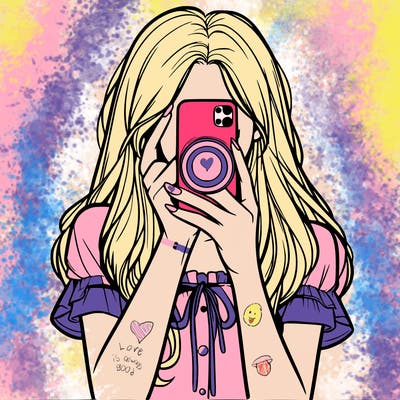 a realistic girl holding her phone taking pictures