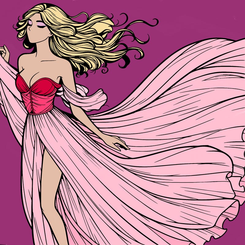 realistic woman in dress flowing the the wind