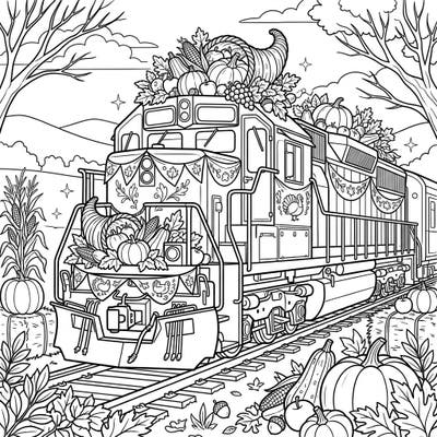 Embark on a creative journey with this unique Thanksgiving diesel train coloring page, brimming with delightful harvest decorations. It's the perfect way to celebrate the season of gratitude with a fun and engaging activity.