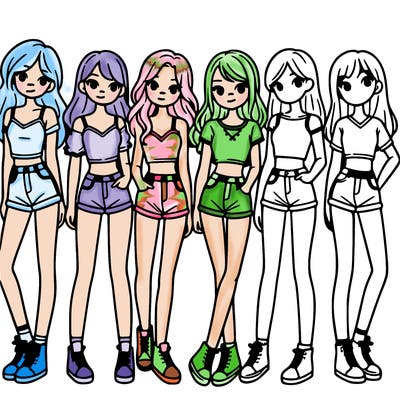 a group of girls wearing crop tops and shorts