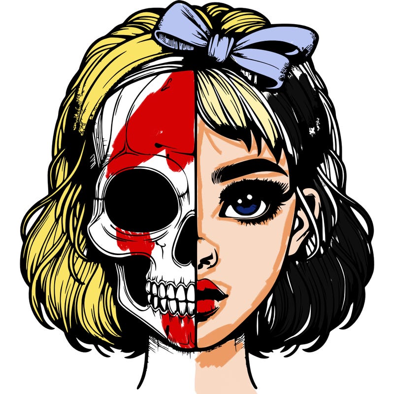 realistic girl with half skull mask