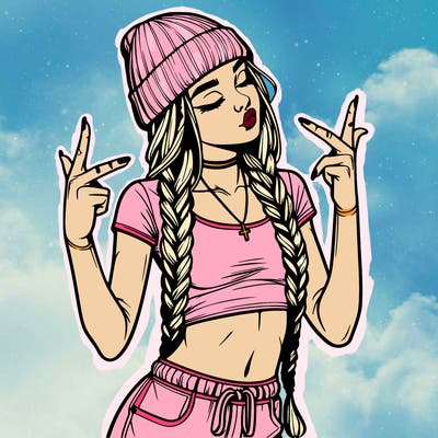 realistic teenage girl with braids and a beanie and crop top doing 🫶🏼