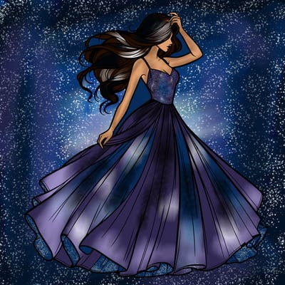 realistic woman with dress flowing in the wind