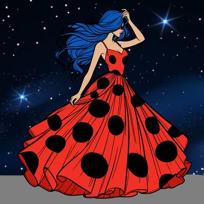 realistic woman with dress flowing in the wind