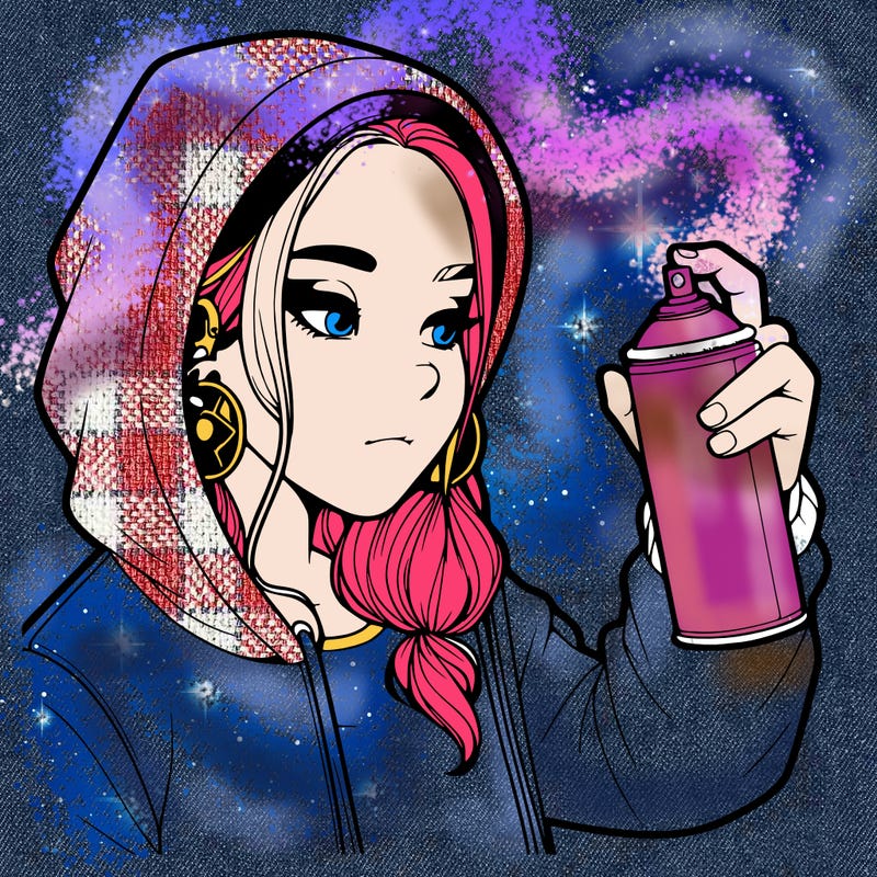a realistic girl, spray painting