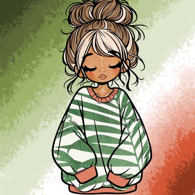 girl with baggy sweatshirt and messy bun