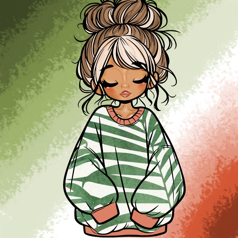 girl with baggy sweatshirt and messy bun