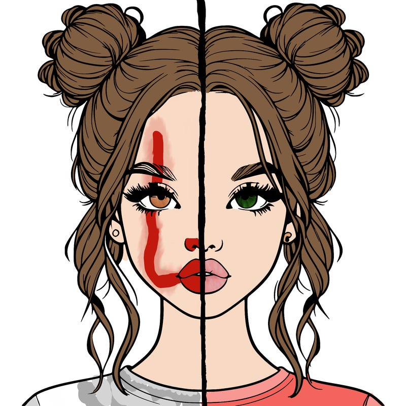 realistic girl with two buns in hair and lips