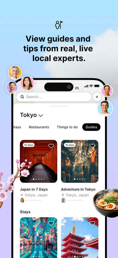 Mindtrip app interface showing travel guides and tips for Tokyo from local experts.