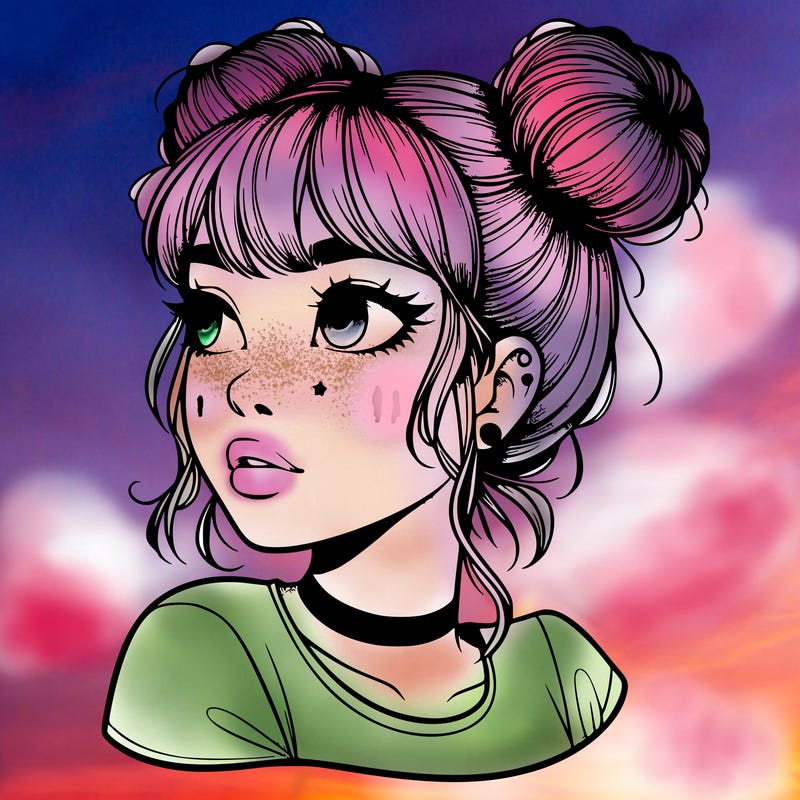 realistic girl with spacebuns